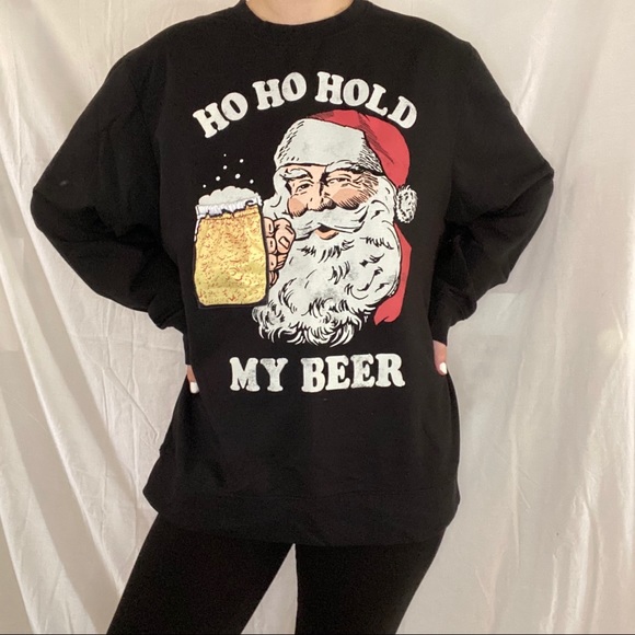 Santa Ho Ho Hold My Beer Black Christmas Crewneck - Picture 5 of 8